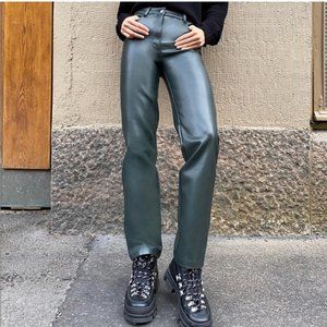 Leather Melina Pants Dark Ivy Green | Aritzia